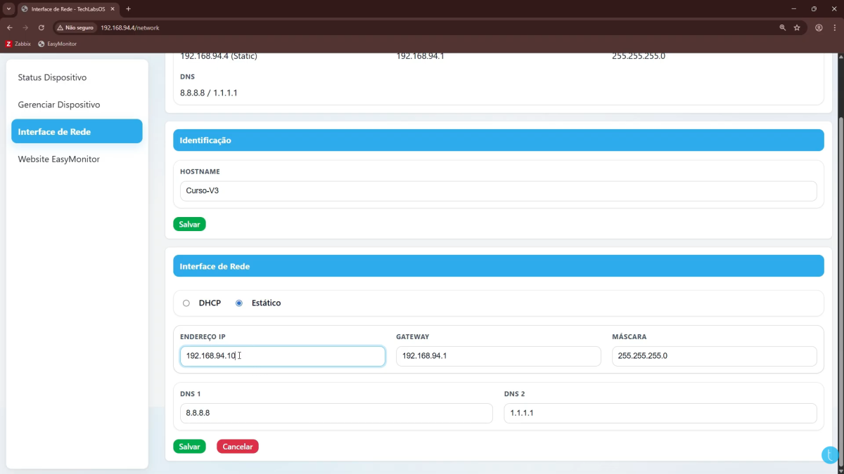 Configuração de Rede - EasyMonitor Plus V3